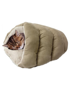 Cama Cueva Cuddle Beige para Gatos y Perros Mini - 55.9x25.4cm