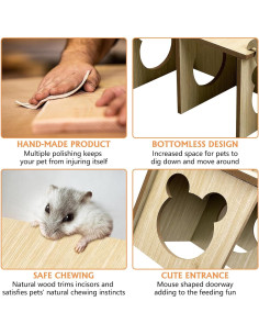 Escondite de Madera Tfwadmx para Hámsters y Pequeñas Mascotas 2