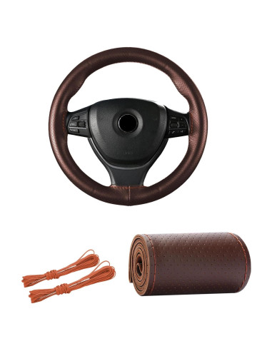 Funda de Volante de Cuero Genuino Kewucn 15" Antideslizante