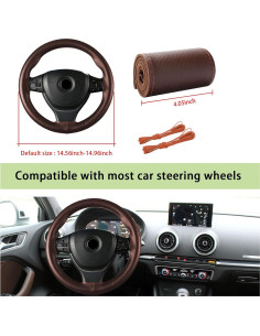 Funda de Volante de Cuero Genuino Kewucn 15" Antideslizante 2
