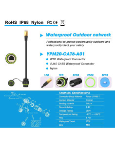 Conector RJ45 a Prueba de Agua Cat6 IP68 ANMBEST 2 Piezas 2