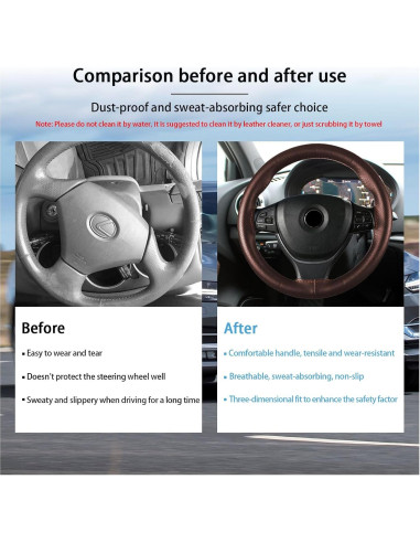 Funda de Volante de Cuero Genuino Kewucn 15" Antideslizante