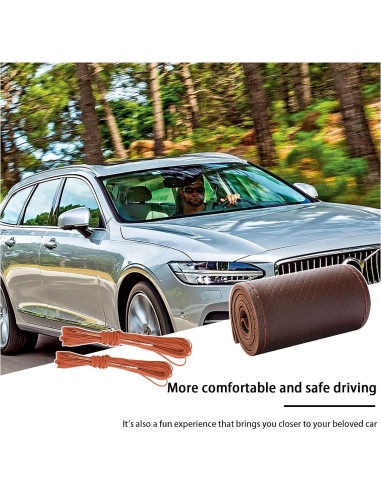 Funda de Volante de Cuero Genuino Kewucn 15" Antideslizante