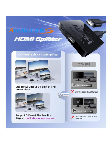 Splitter HDMI 1x2 Avedio Links 4K@30Hz con Cable 1.2m