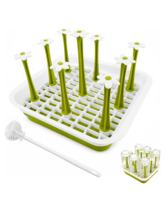 Soporte Secado Botellas EQUNROY Plegable Verde 9 Varillas