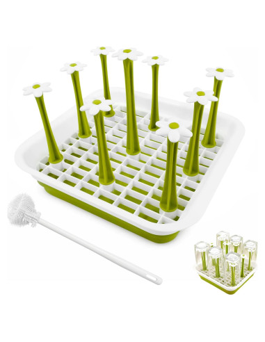 Soporte Secado Botellas EQUNROY Plegable Verde 9 Varillas