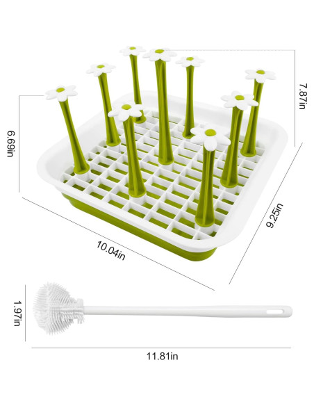 Soporte Secado Botellas EQUNROY Plegable Verde 9 Varillas