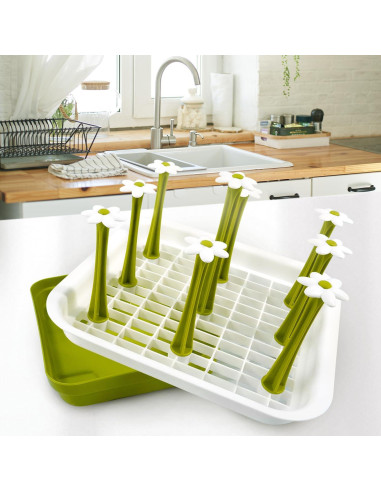 Soporte Secado Botellas EQUNROY Plegable Verde 9 Varillas