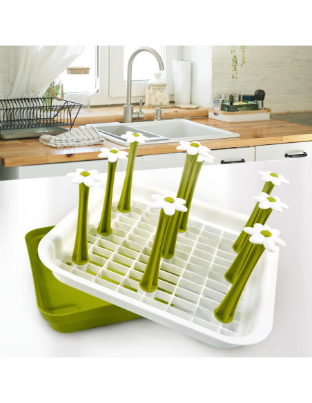 Soporte Secado Botellas EQUNROY Plegable Verde 9 Varillas