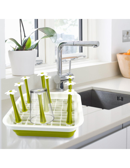 Soporte Secado Botellas EQUNROY Plegable Verde 9 Varillas