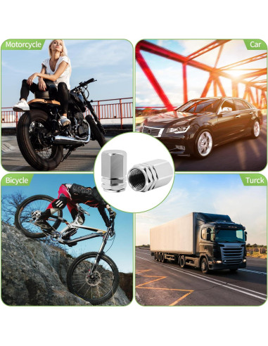 20 Tapones de Válvula de Neumático Dirvcp Aluminio Plateado