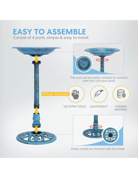 Baño para Pájaros VIVOHOME con Fuente Solar Azul 50.8x50.8 cm