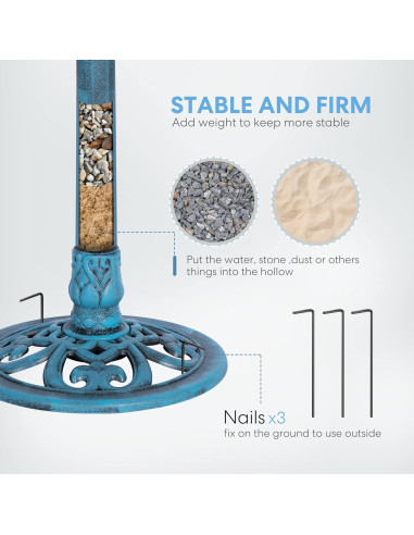 Baño para Pájaros VIVOHOME con Fuente Solar Azul 50.8x50.8 cm