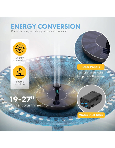Baño para Pájaros VIVOHOME con Fuente Solar Azul 50.8x50.8 cm