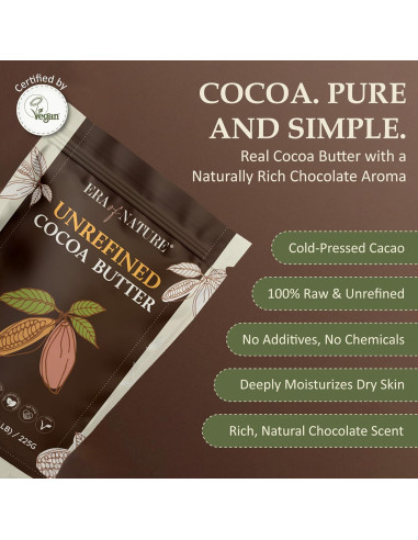 Manteca de Cacao Cruda Era of Nature 226.8g - Hidratación Piel y Cabello