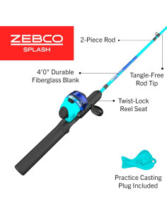 Combo de Caña de Pescar y Carrete Spincast Zebco Splash Jr. 1.22m 2