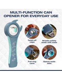 Abridor de Tarros 5 en 1 BigLeef con Sacacorchos y Alfombrillas Antideslizantes - Azul 2