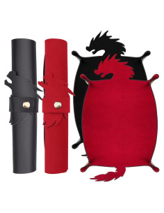 Bandeja de Dados de Dragón SIQUK 2 Piezas PU Cuero Negro Rojo