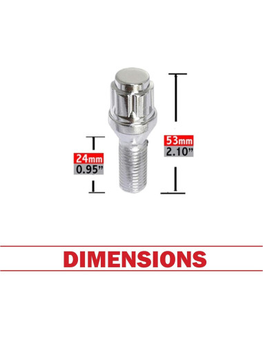 Juego de 20 Tornillos de Rueda M12x1.5 Cromo 24mm con Llave