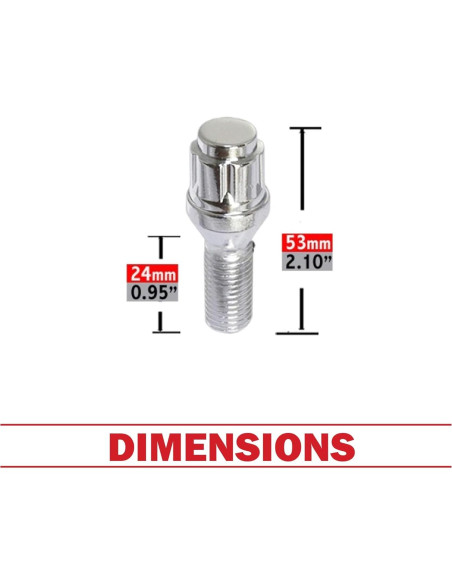 Juego de 20 Tornillos de Rueda M12x1.5 Cromo 24mm con Llave