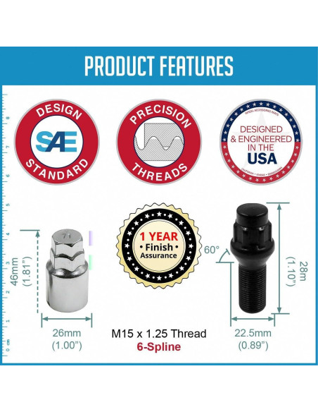 Tuercas de Seguridad Acorn 4 Cerraduras + Llave M15x1.25 para Mercedes