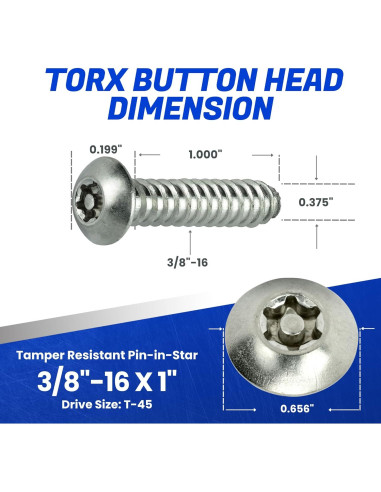 Tornillos de Seguridad Torx Fastenere 3/8-16 x 2.54 cm Acero Inoxidable