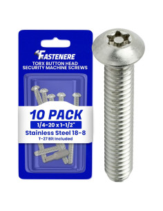 Tornillos de Seguridad Torx Fastenere 1/4-20 x 3.81 cm Acero Inoxidable - Paquete de 10