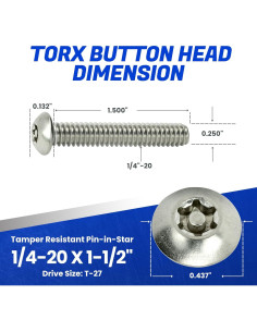 Tornillos de Seguridad Torx Fastenere 1/4-20 x 3.81 cm Acero Inoxidable - Paquete de 10 2