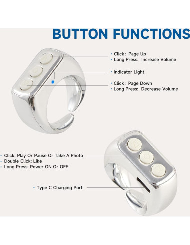 Anillo Control Remoto Bluetooth CKG para TikTok - Plata