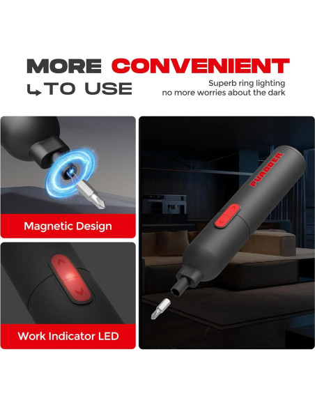 Destornillador Eléctrico Inalámbrico PUAODER 3.6V 20 Piezas