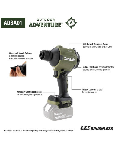 Cepillo Inflador Inalámbrico Makita ADSA01Z 18V LXT Verde Camo