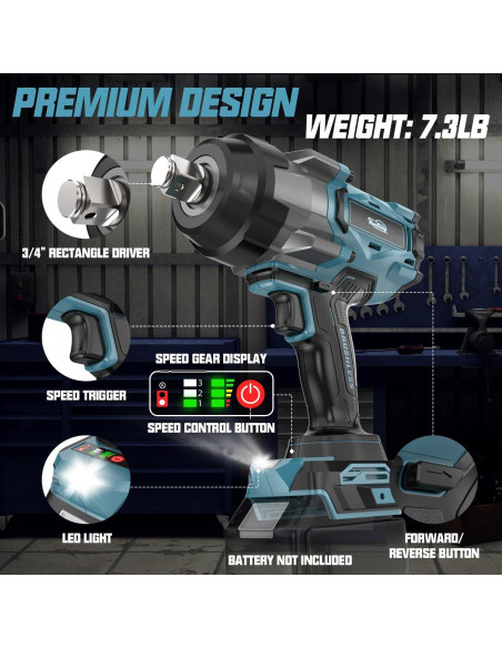 Llave de impacto inalámbrica 3/4" XunDong 2500N.m 4 velocidades