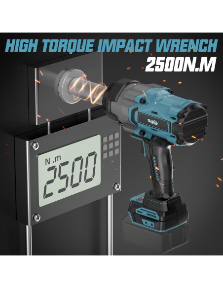 Llave de impacto inalámbrica 3/4" XunDong 2500N.m 4 velocidades