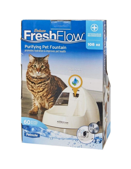 Fuente de Agua Fresh Flow Deluxe Petmate 1.42 L Lino Blanqueado