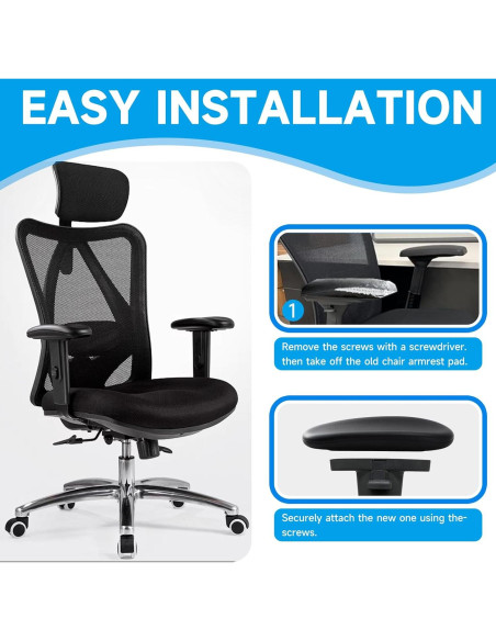 Reposabrazos de Silla de Oficina WPJFMXZ - Juego de 2 Negro