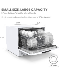 Lavavajillas Mini COMFEE CDC22P2AWW, 6 Configuraciones, Blanco 2