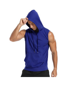 Camiseta sin mangas con capucha Amussiar para hombres azul 2