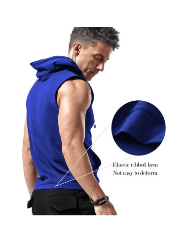 Camiseta sin mangas con capucha Amussiar para hombres azul