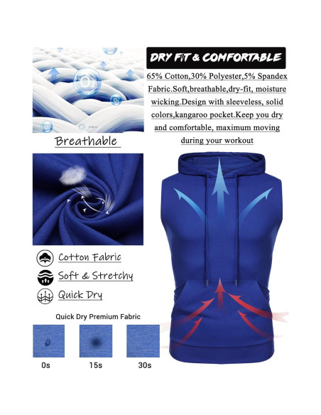 Camiseta sin mangas con capucha Amussiar para hombres azul