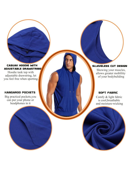 Camiseta sin mangas con capucha Amussiar para hombres azul