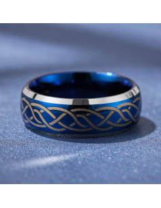 Anillo de Boda Tungsteno 6mm Azul Tres Claves Joyería 2