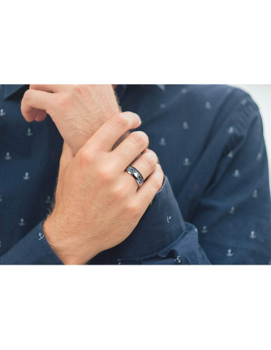 Anillo de Boda Tungsteno 6mm Azul Tres Claves Joyería