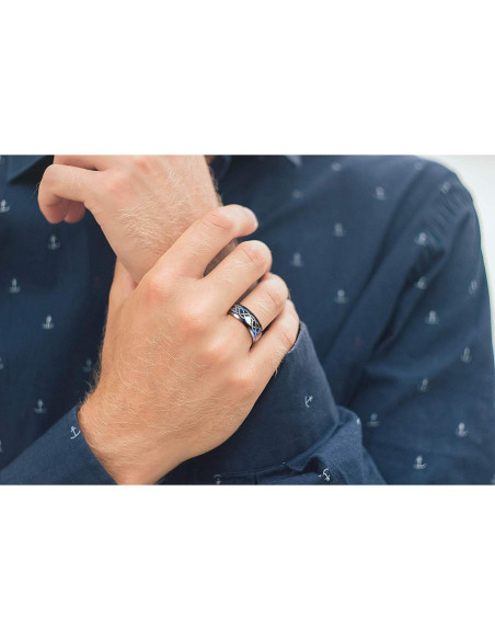 Anillo de Boda Tungsteno 6mm Azul Tres Claves Joyería