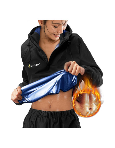 Traje de Sauna Junlan para Mujeres Chaqueta Sudor Mediana Azul