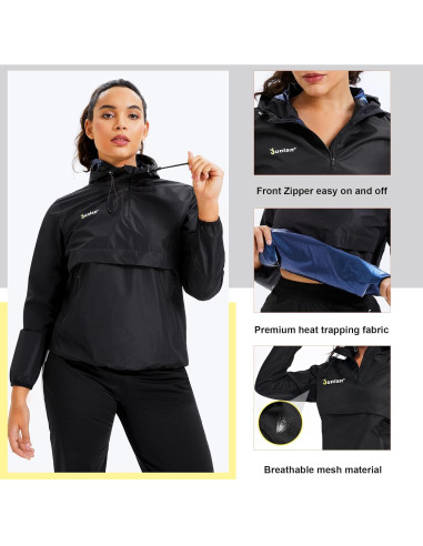Traje de Sauna Junlan para Mujeres Chaqueta Sudor Mediana Azul