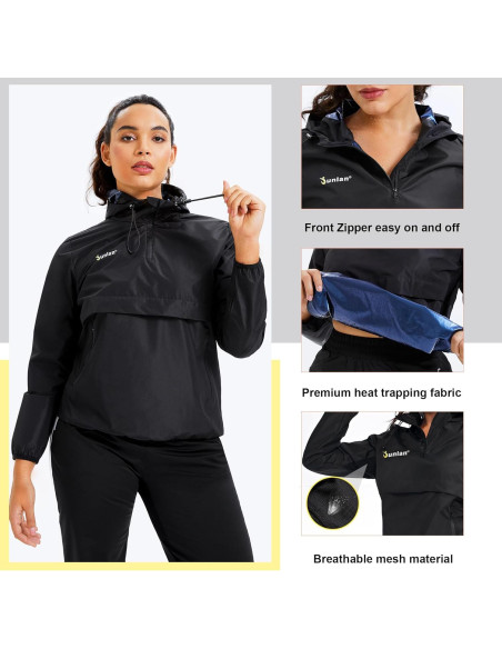 Traje de Sauna Junlan para Mujeres Chaqueta Sudor Mediana Azul