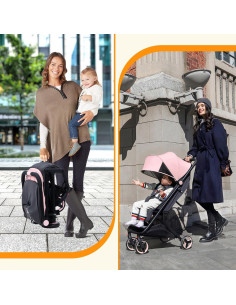 Carrito de bebé GAOMON ligero y compacto, rosa, 6,35 kg 2