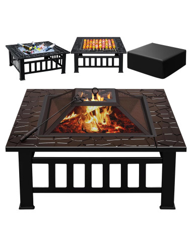 Mesa de fuego Greesum 81 cm cuadrada, metal, para patio