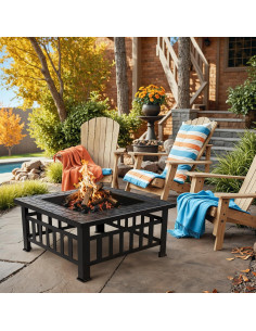 Mesa de fuego Greesum 81 cm cuadrada, metal, para patio 2