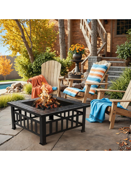 Mesa de fuego Greesum 81 cm cuadrada, metal, para patio